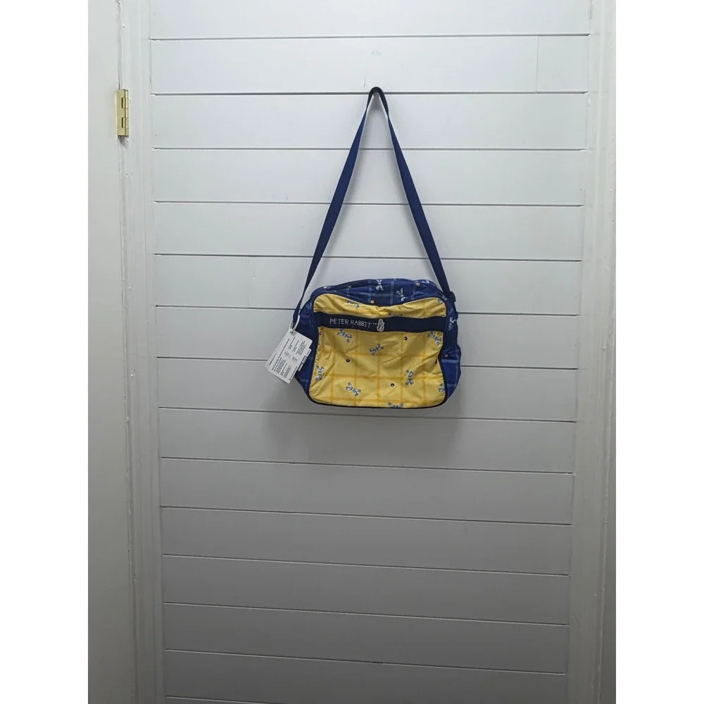 Vintage Peter Rabbit yellow plaid with blue bows baby diaper bag